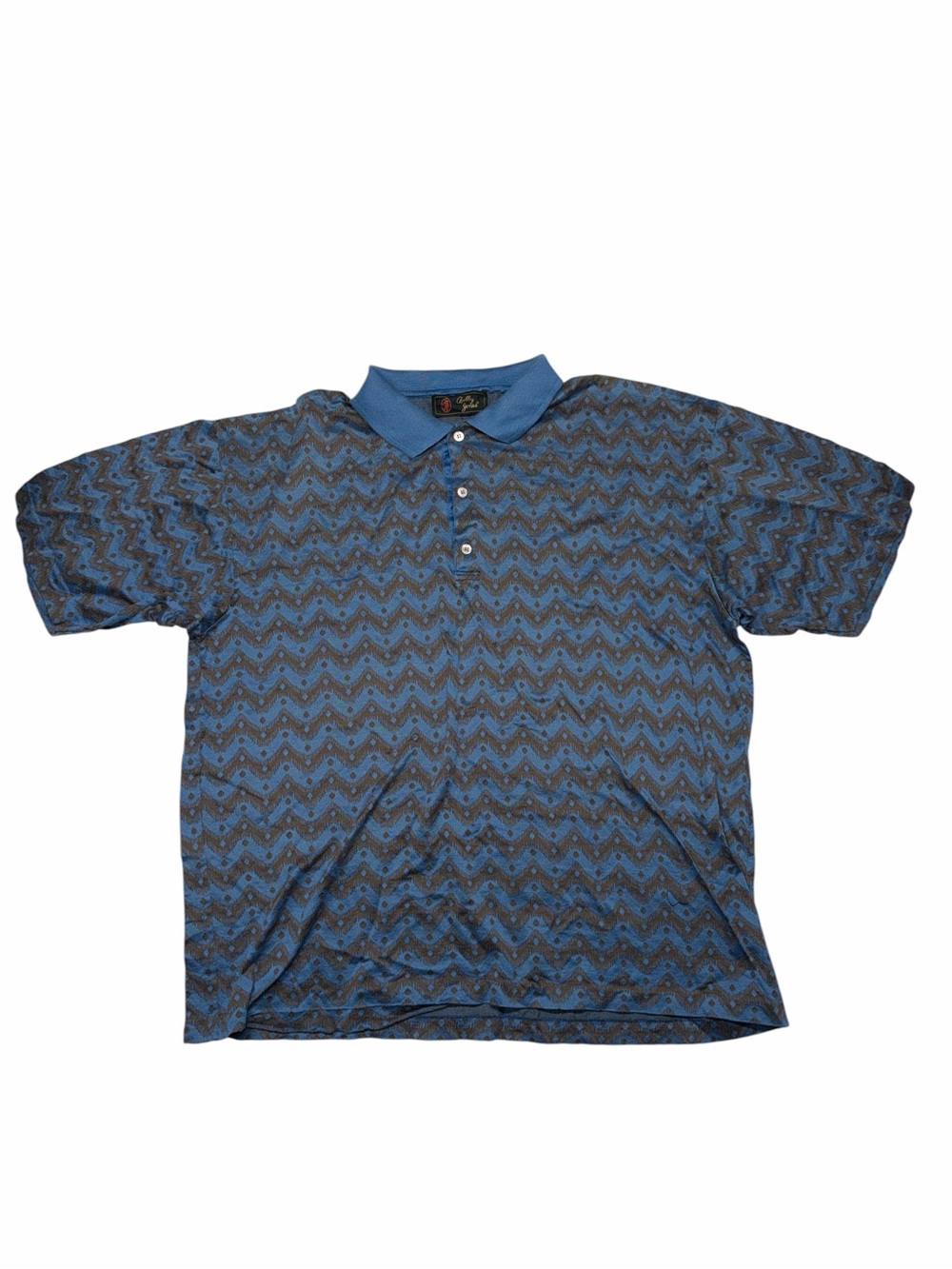 Vintage Bobby Jones Golf Polo Mens Large Blue Knit Geometric Made in Italy